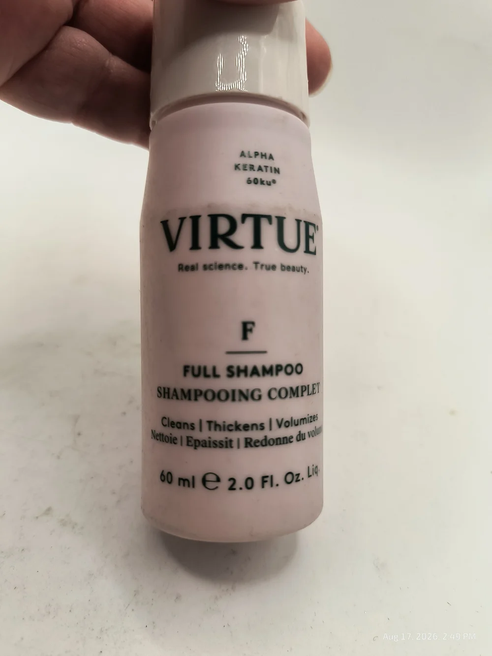 Virtue Full Shampoo Travel Size 2oz Sealed Alpha Keratin 60ku Volumizing